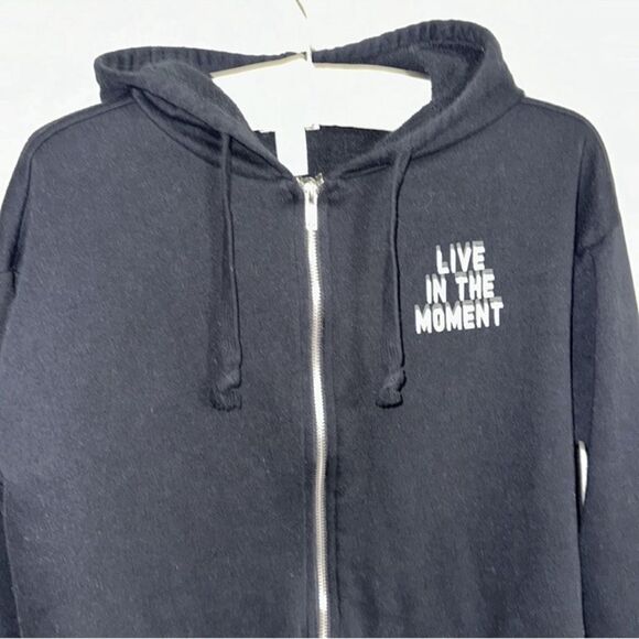 Tillys XS Black White Cotton Unique Live in the Moment Print Full Zip Hoodie - Picture 7 of 14
